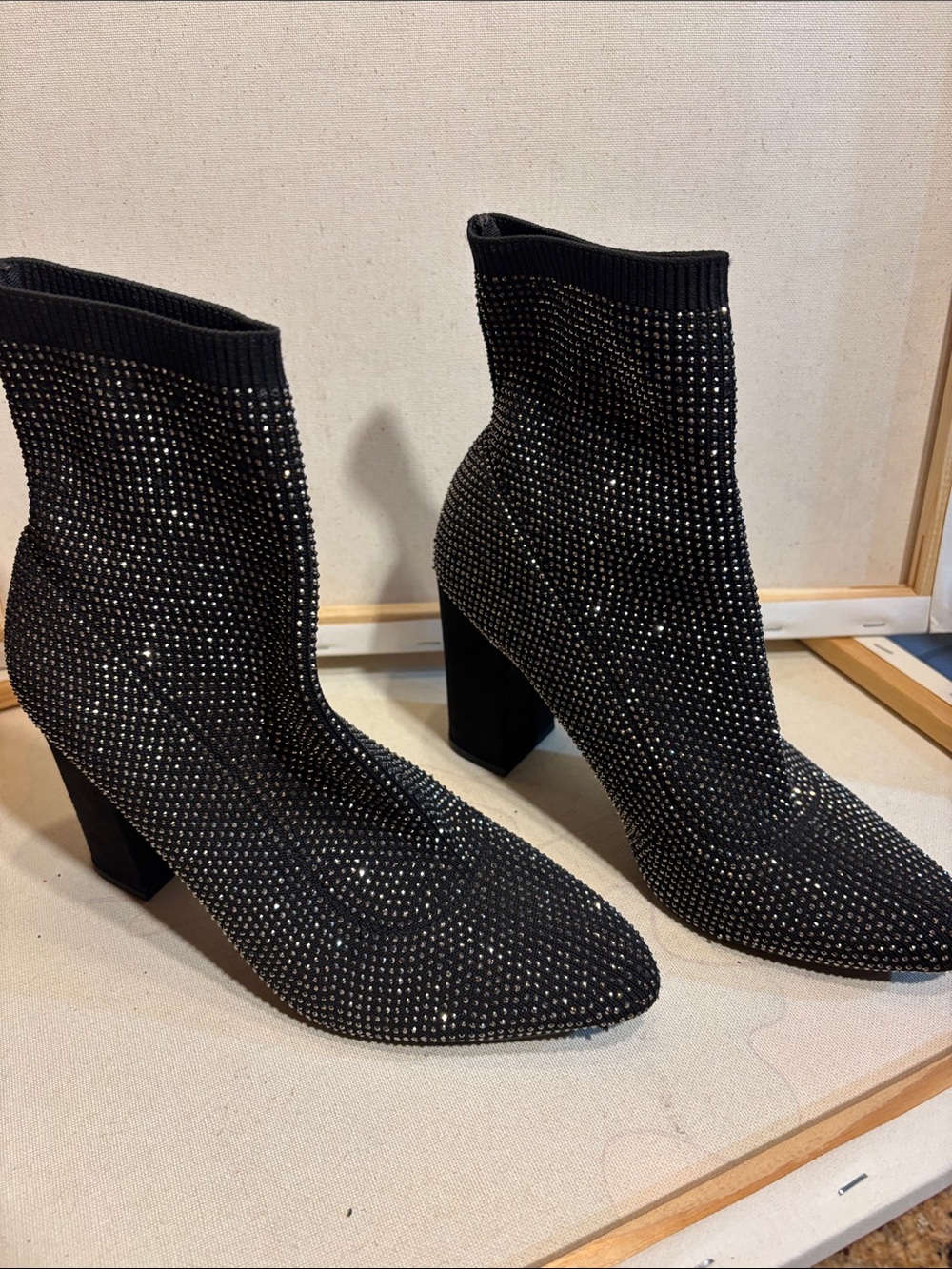 Wild Pair Black Crystal-Embellished Sock Booties